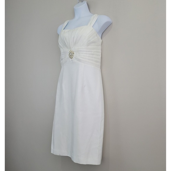 TERRAMINA Size 12 Sleeveless Ivory Ruched Sheath Dress with Rhinestones NWT - Picture 6 of 9